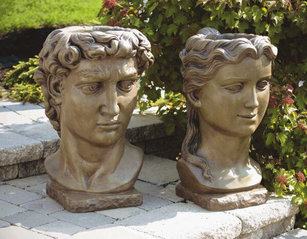 David Goddess Diana Garden Planters Bust Pair Urns Cement Statues